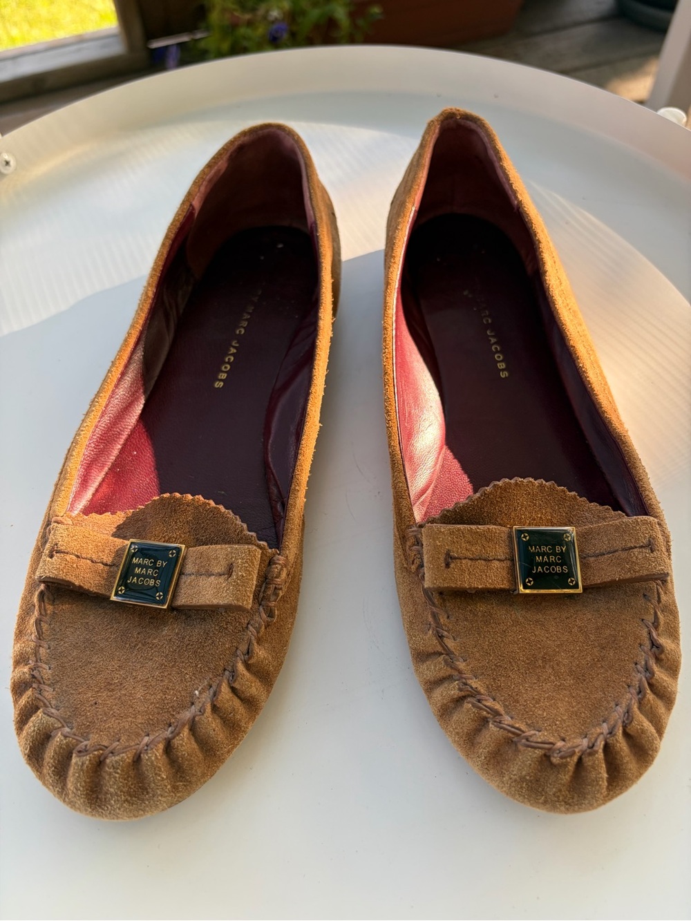 Marc By Marc Jacobs Suede Loafers Logo Plaque Flats Brown 8.5 Y2K Indie 38.5